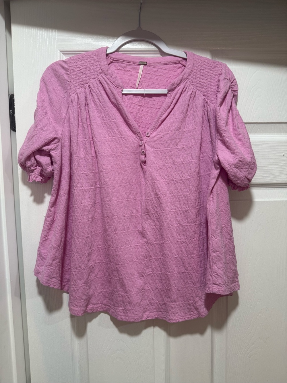Free People Bubblegum Pink Textured Henley Top
